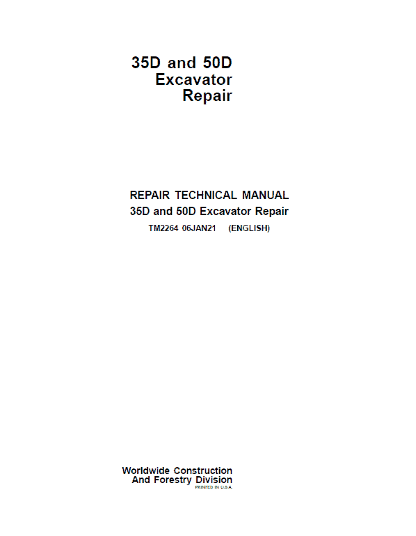 John Deere 30D, 50D Excavator Repair Service Manual