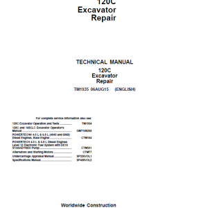 John Deere 120C Excavator Repair Service Manual