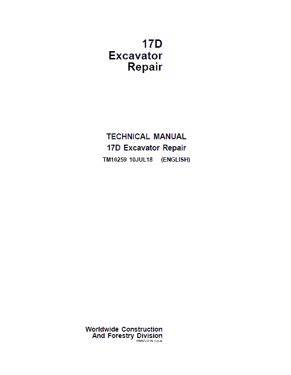 John Deere 17D Excavator Repair Service Manual