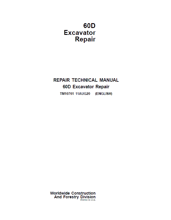 John Deere 60D Excavator Repair Service Manual