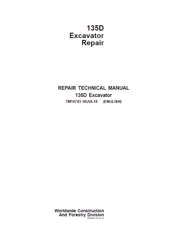 John Deere 135D Excavator Repair Service Manual