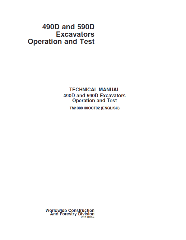 John Deere 490D, 590D Excavators Repair Service Manual