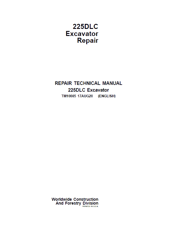 John Deere 225DLC Excavator Repair Service Manual