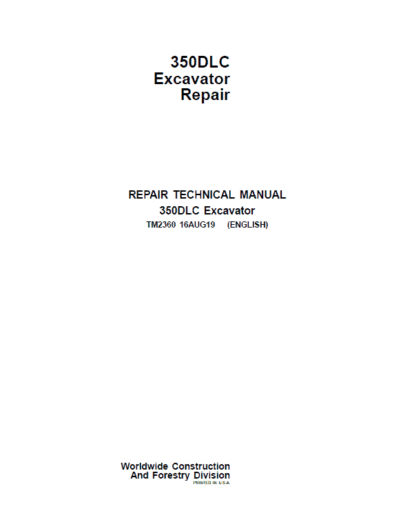 John Deere 350DLC Excavator Repair Service Manual