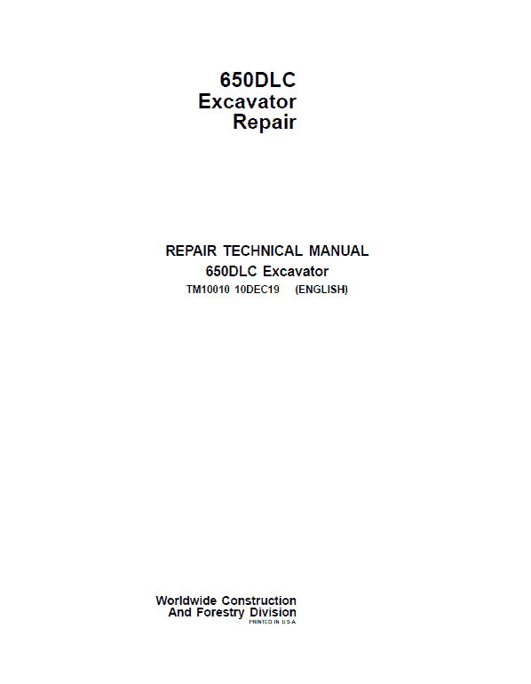 John Deere 650DLC Excavator Repair Service Manual