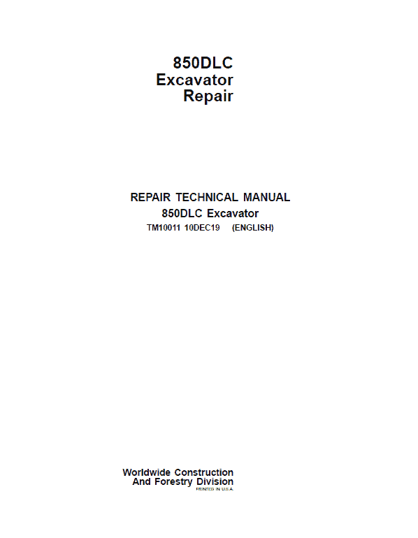 John Deere 850DLC Excavator Repair Service Manual