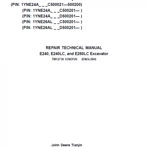 John Deere E240, E240LC, E260LC Excavator Service Manual (S.N after C500201 & D500201)