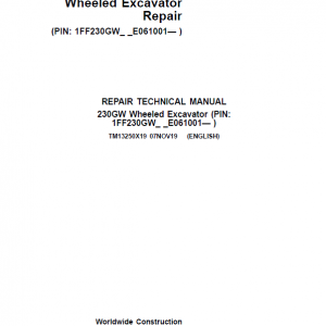 John Deere 230GW Wheeled Excavator Repair Service Manual (S.N after E061001 - )