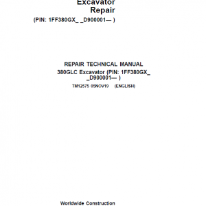 John Deere 380GLC Excavator Repair Service Manual (S.N after D900001 - )