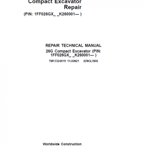 John Deere 26G Excavator Repair Service Manual (S.N after K260001)