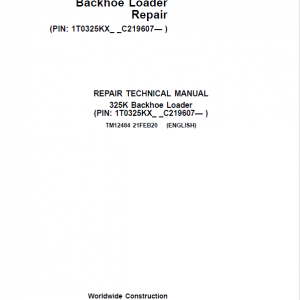 John Deere 325K Backhoe Loader Repair Service Manual (S.N C219607 - C235588)