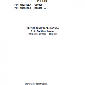 John Deere 310L Backhoe Loader Repair Service Manual (S.N after C000001 & D000001 - )