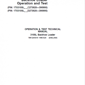 John Deere 310SL Backhoe Repair Service Manual (S.N after C273920 & D273920 - 390995)