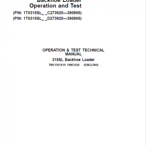 John Deere 315SL Backhoe Repair Service Manual (S.N after C273920 & D273920 - 390995)