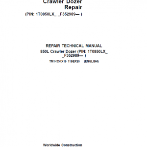 John Deere 850L Crawler Dozer Repair Service Manual (S.N after F352989 - )