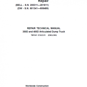 John Deere 350D, 400D Dump Truck Service Manual (DW & BELL - S.N. 200311—201811)