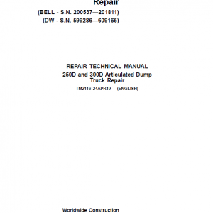 John Deere 250D, 300D Dump Truck Service Manual (DW & BELL - S.N. 200537—201811)