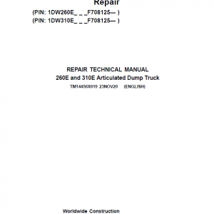 John Deere 260E, 310E Articulated Dump Truck Service Manual (S.N. F708125 - )