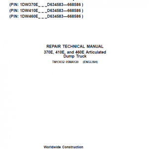 John Deere 370E, 410E, 460E Dump Truck Service Manual (S.N. D634583 - D668586 )