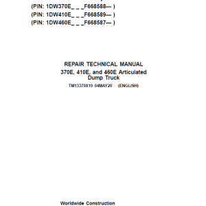 John Deere 370E, 410E, 460E Dump Truck Service Manual (S.N. F634583 - F668586 )