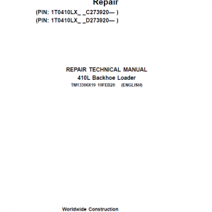 John Deere 410L Backhoe Repair Service Manual (S.N after C273920 & D273920 - 390995)