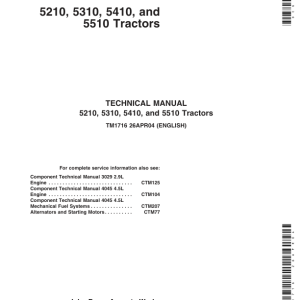 John Deere 5210, 5310, 5410, 5510 Tractors Service Repair Manual (TM1716)