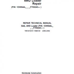 John Deere 644L 4WD Loader Repair Service Manual (S.N F705243 - )