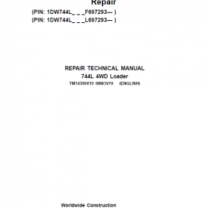 John Deere 744L 4WD Loader Repair Service Manual (S.N F697293 & L697293 - )