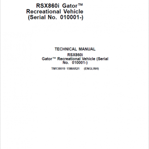 John Deere RSX860i Gator Recreational Vehicle Repair Manual (S.N after 010001-)