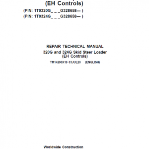 John Deere 320G, 324G SkidSteer Loader Service Manual (EH Controls - S.N after G328658 )