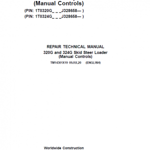 John Deere 320G, 324G SkidSteer Loader Service Manual (Manual Controls - S.N after J328658 )