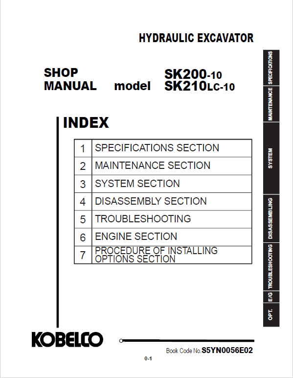 Kobelco SK200-10, SK210-10 Excavator Repair Service Manual