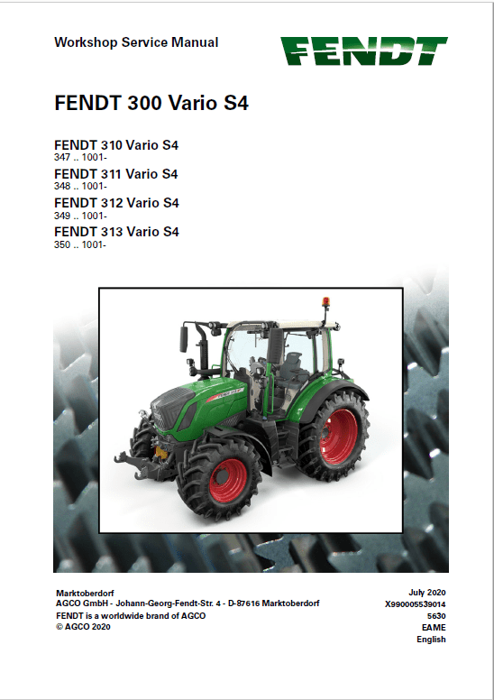 Fendt 310, 311, 312, 313 Vario S4 Tractors Workshop Repair Manual