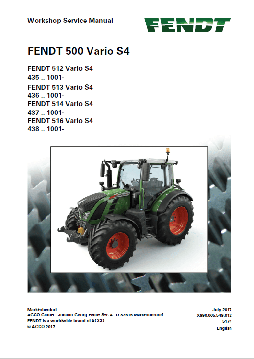 Fendt 512, 513, 514, 516 Vario S4 Tractors Workshop Repair Manual