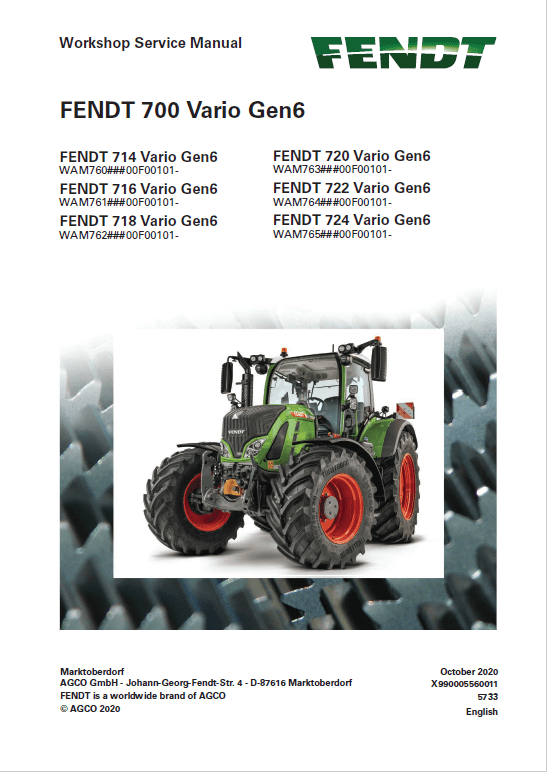 Fendt 714, 716, 718, 720, 722, 724 Vario Gen6 Tractors Workshop Repair Manual