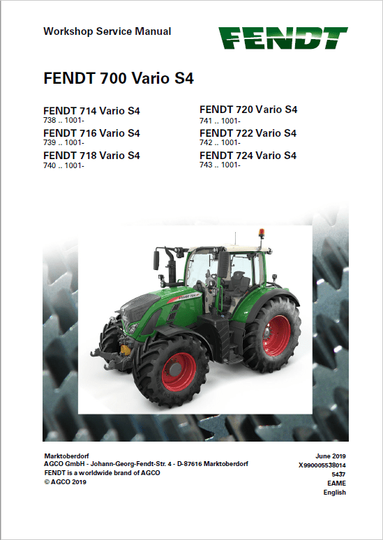 Fendt 714, 716, 718, 720, 722, 724 Vario S4 Tractors Workshop Repair Manual