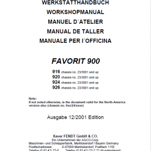 Fendt 916, 920, 924, 926 Vario COM II Tractors Workshop Repair Manual