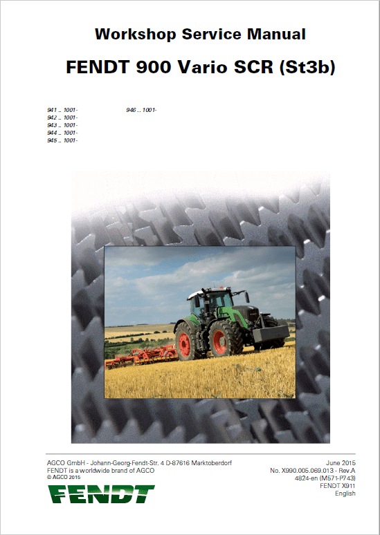 Fendt 924, 927, 930, 933, 936, 939 Vario SCR (stage 3b) Tractors Workshop Repair Manual