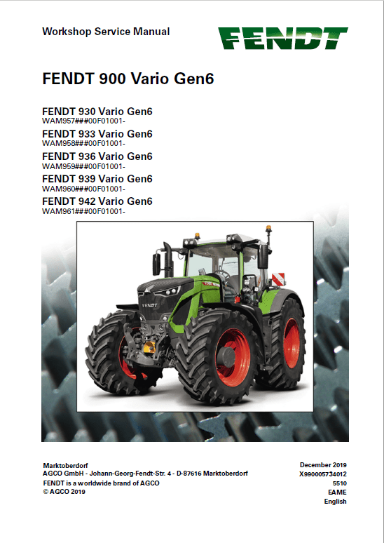 Fendt 930, 933, 936, 939, 933, 942 Vario Gen6 Tractors Workshop Repair Manual