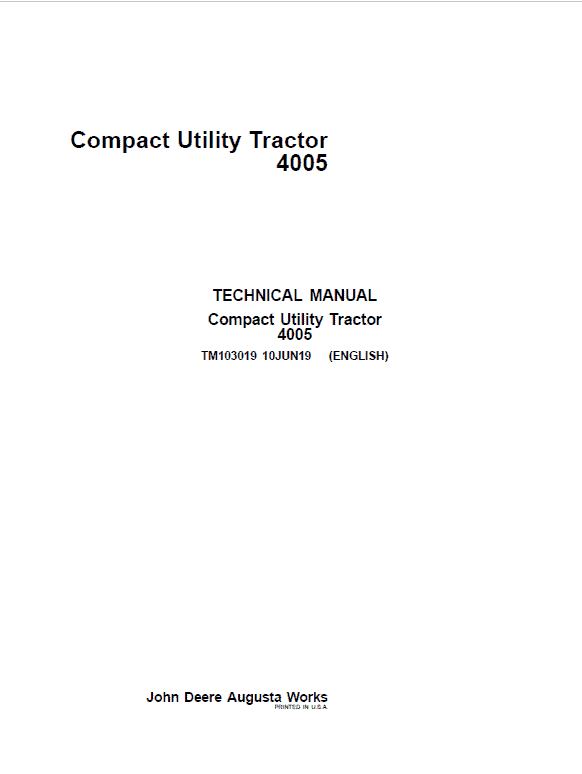 John Deere 4005 Compact Utility Tractor Repair Service Manual