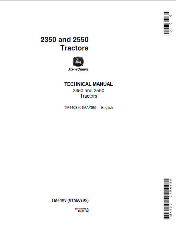 John Deere 2350, 2550 Tractors Repair Service Manual