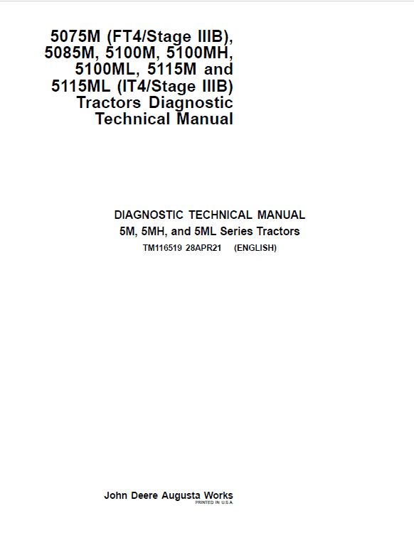 John Deere 5100M, 5100MH, 5100ML, 5115M, 5115ML (IT4) Tractors Repair Manual