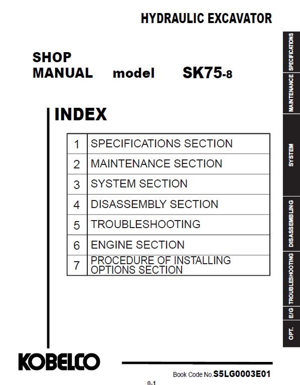 Kobelco SK75-8 Hydraulic Excavator Repair Service Manual