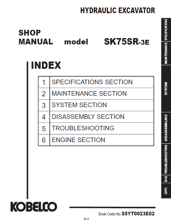 Kobelco SK75SR-3E Hydraulic Excavator Repair Service Manual