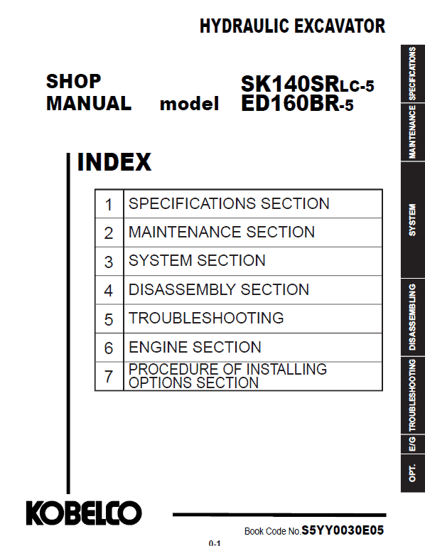 Kobelco SK140SRLC-5, ED160BR-5 Hydraulic Excavator Repair Service Manual