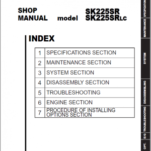 Kobelco SK225SR, SK225SRLC Hydraulic Excavator Repair Service Manual