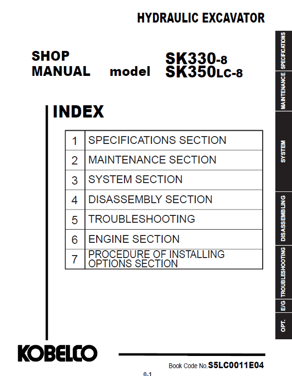 Kobelco SK330-8 Hydraulic Excavator Repair Service Manual