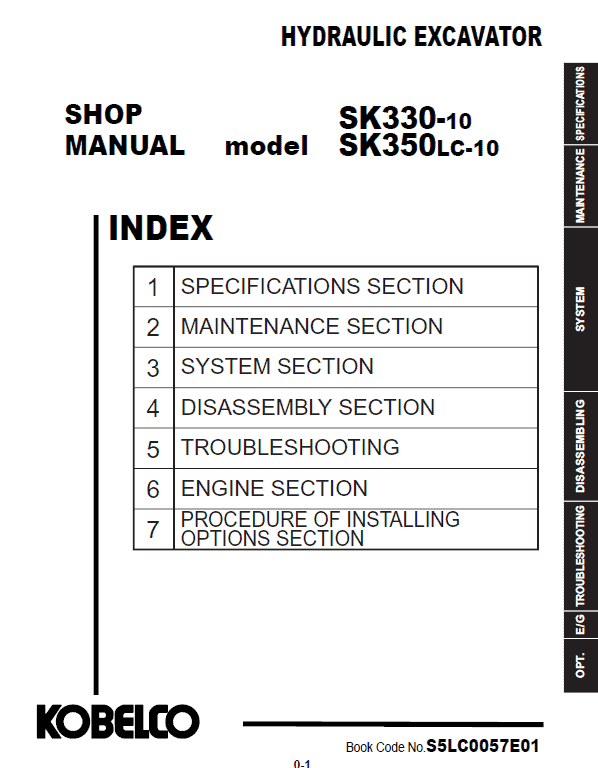 Kobelco SK330-10, SK350LC-10 Hydraulic Excavator Repair Service Manual