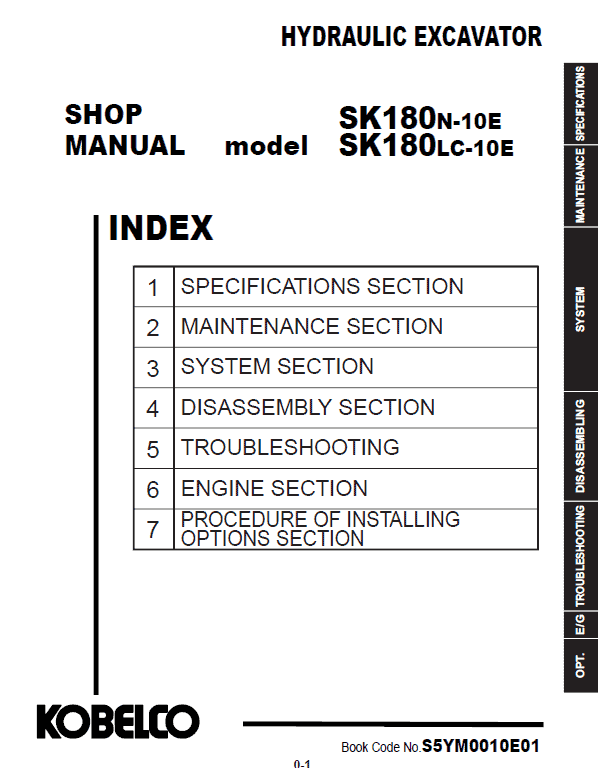 Kobelco SK180N-10E, SK180LC-10E Hydraulic Excavator Repair Service Manual