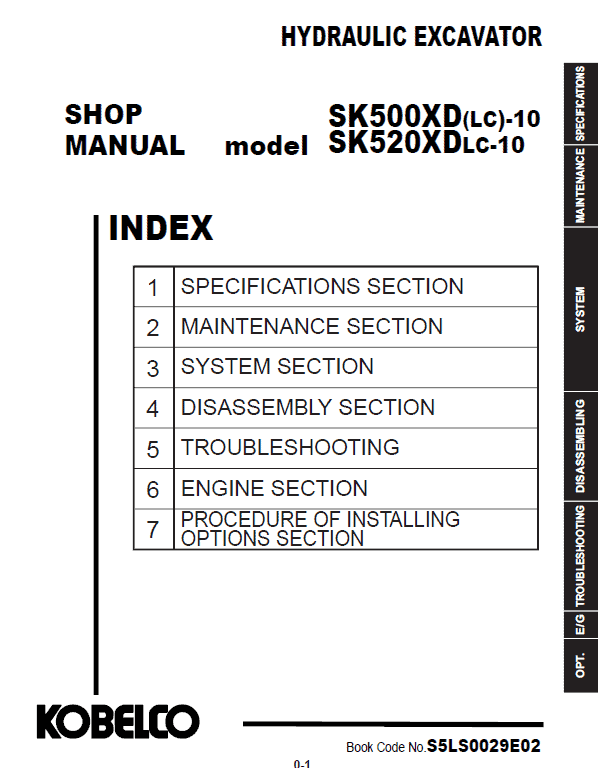 Kobelco SK500XD-10, SK500XDLC-10, SK520XDLC-10 Hydraulic Excavator Repair Service Manual